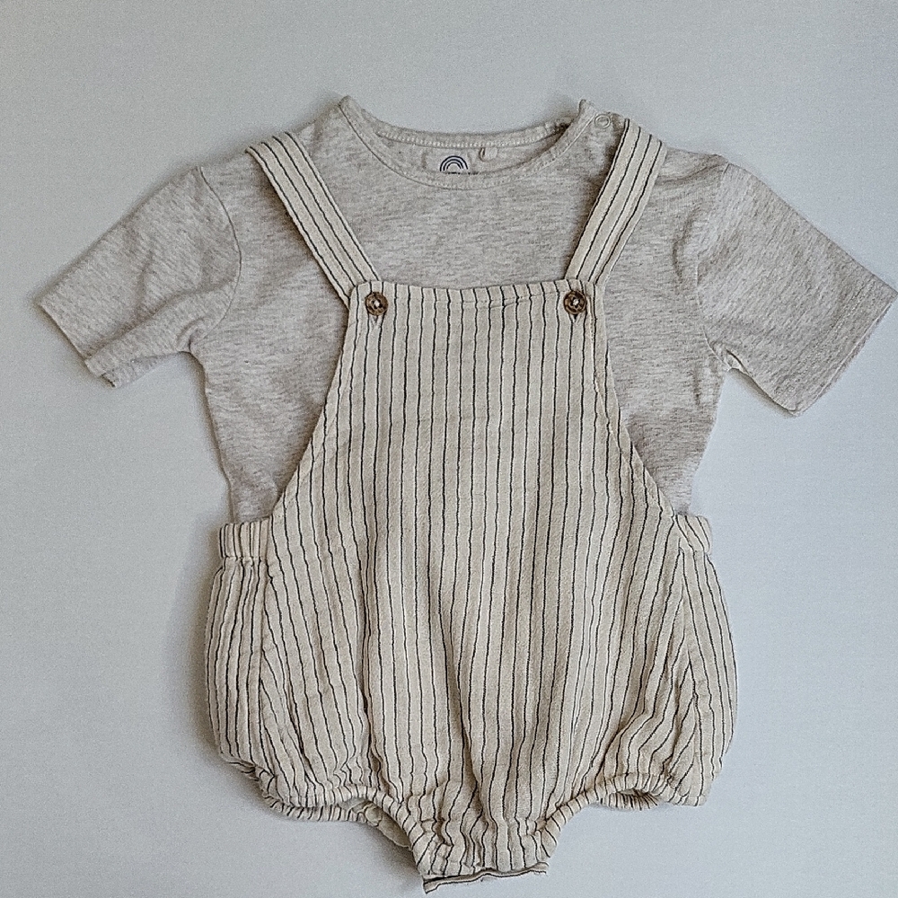 Striped Cream Kids Overalls